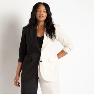 Black white color blocked blazer